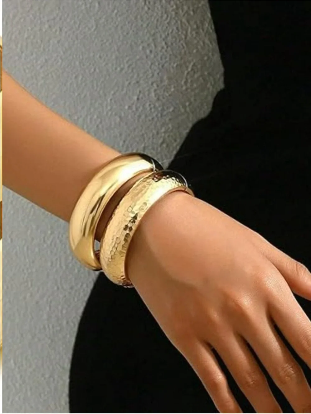 NEW Chunky Gold Bangle Bracelets Dainty 14k Gold Plated Big Stackable Elegance